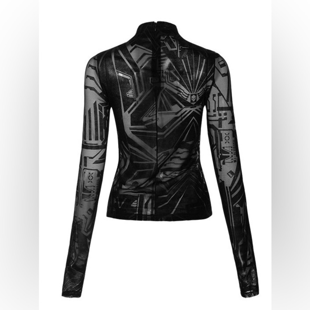 Punk Rave Cyberpunk Robot Goth Mesh Flock Top - Picture 2 of 15